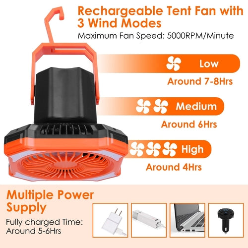 Portable Camping Lantern Fan Battery Powered Hanging Fan USB